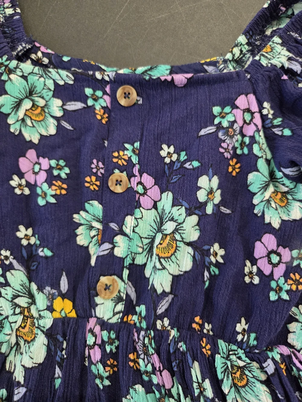 Justice Navy Floral Puff-Sleeve Dress with Aqua and Purple Blooms